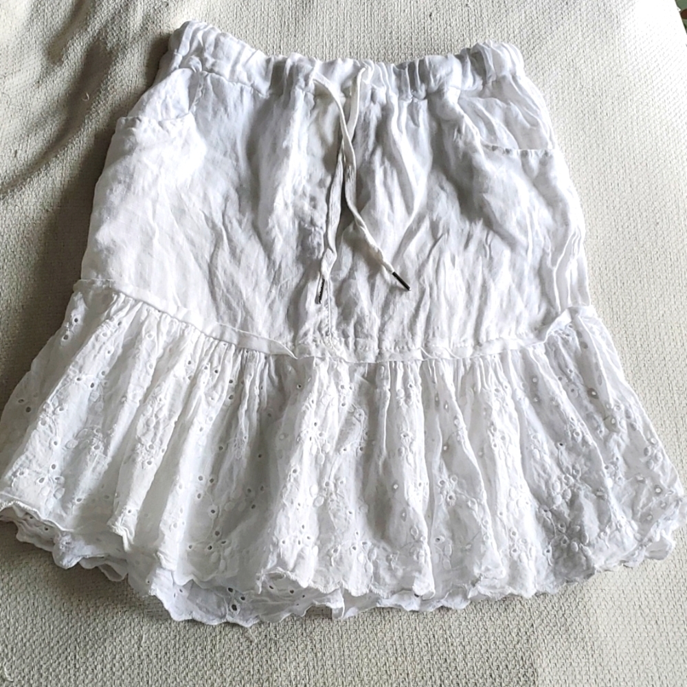 Venti6 white lacy miniskirt 100%linen